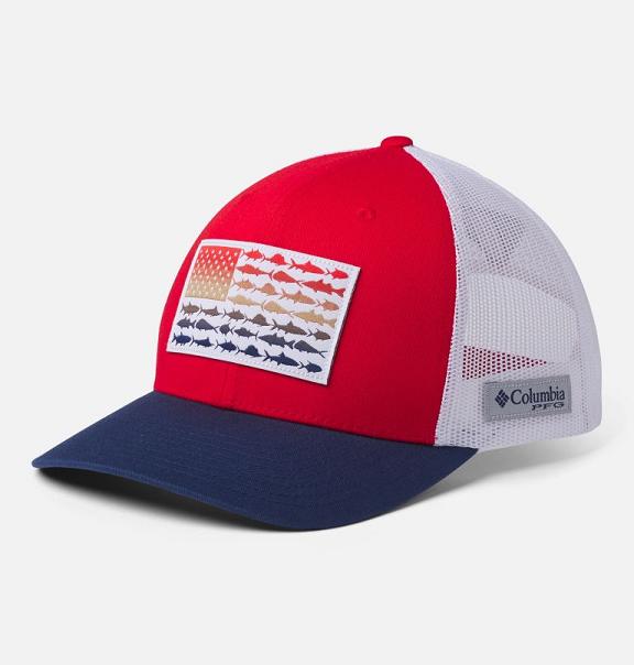 Columbia PFG Mesh Snap Back Hats Red White Blue For Men's NZ35412 New Zealand